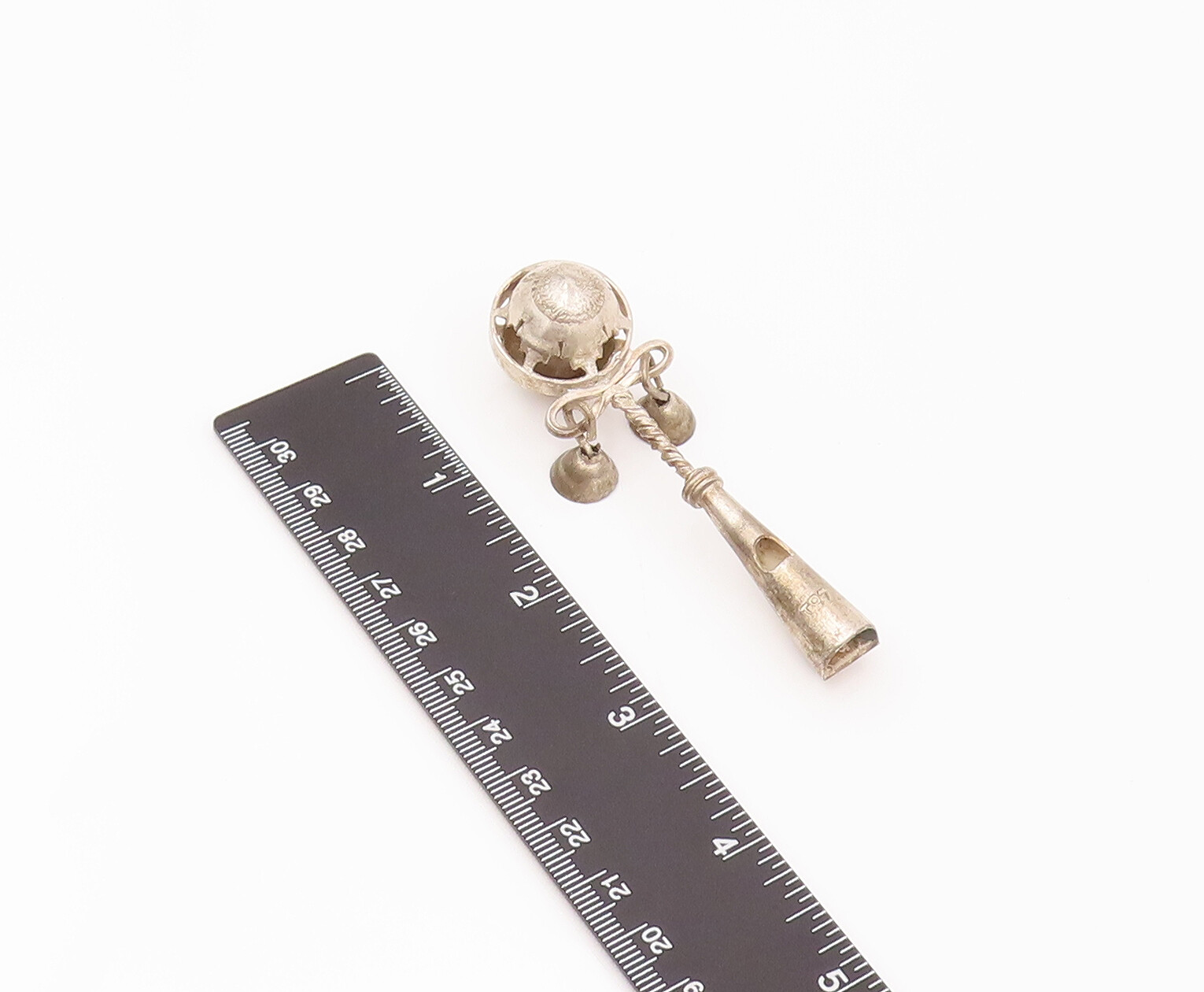 925 Silver Vintage For Babies Dangling Bells Jingling Nose Making Toy TR3515