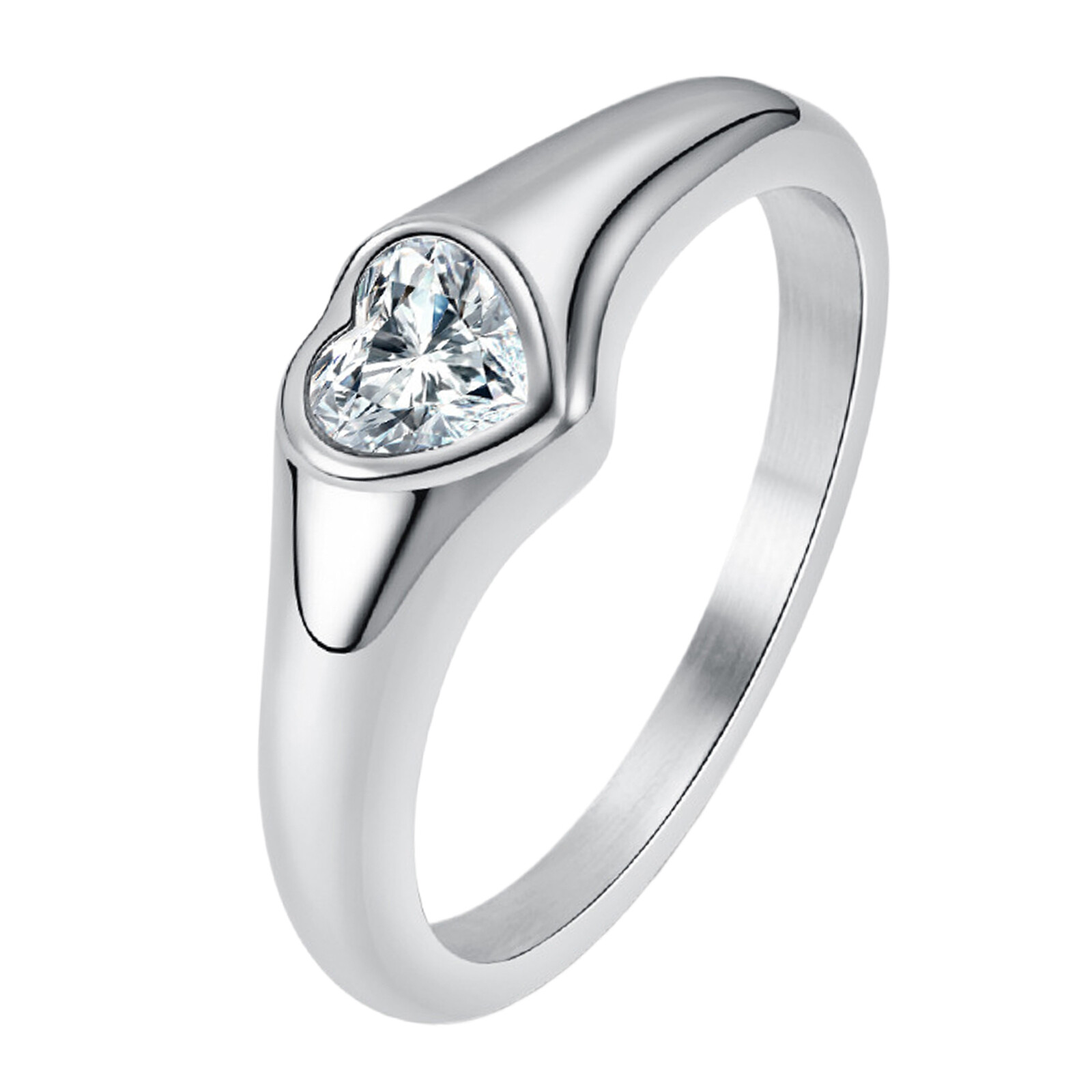 Women’s Love Heart Cubic Zirconia Wedding Ring Engagement Promise Band Size 6-10