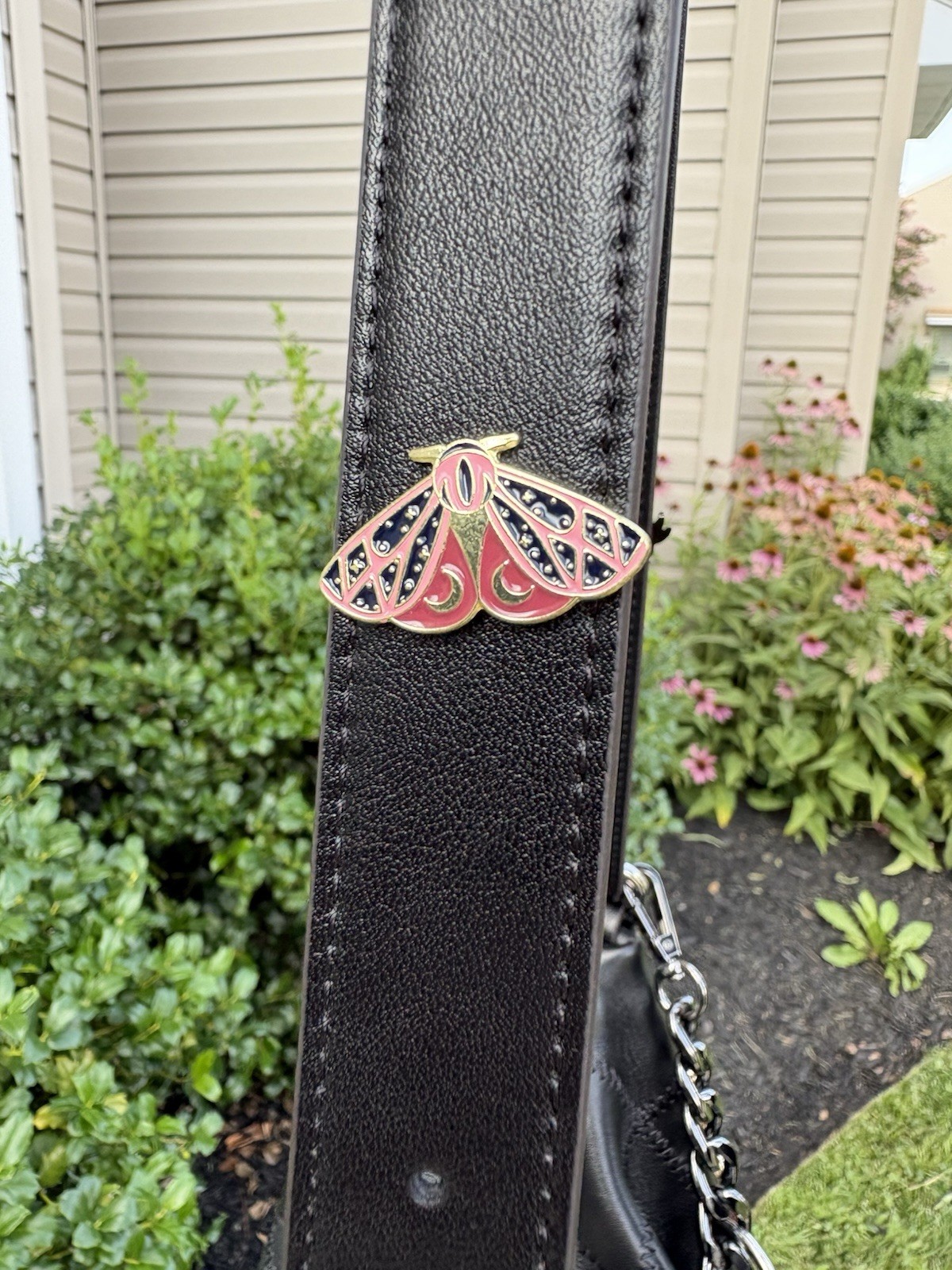 Pink Black Gold Tone Moth Enamel Brooch Pin – Animals & Insects Theme