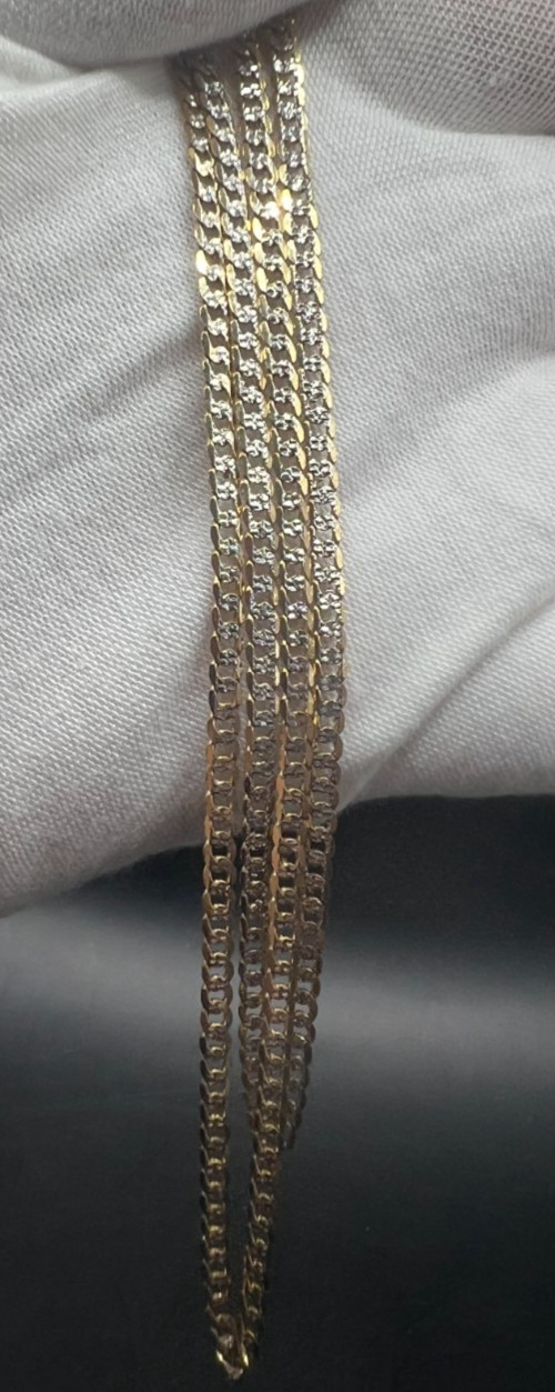 14K 2Tone Yellow&White Gold Cuban Curb Link Chain 8.3Grams, 23Inches, 3mm