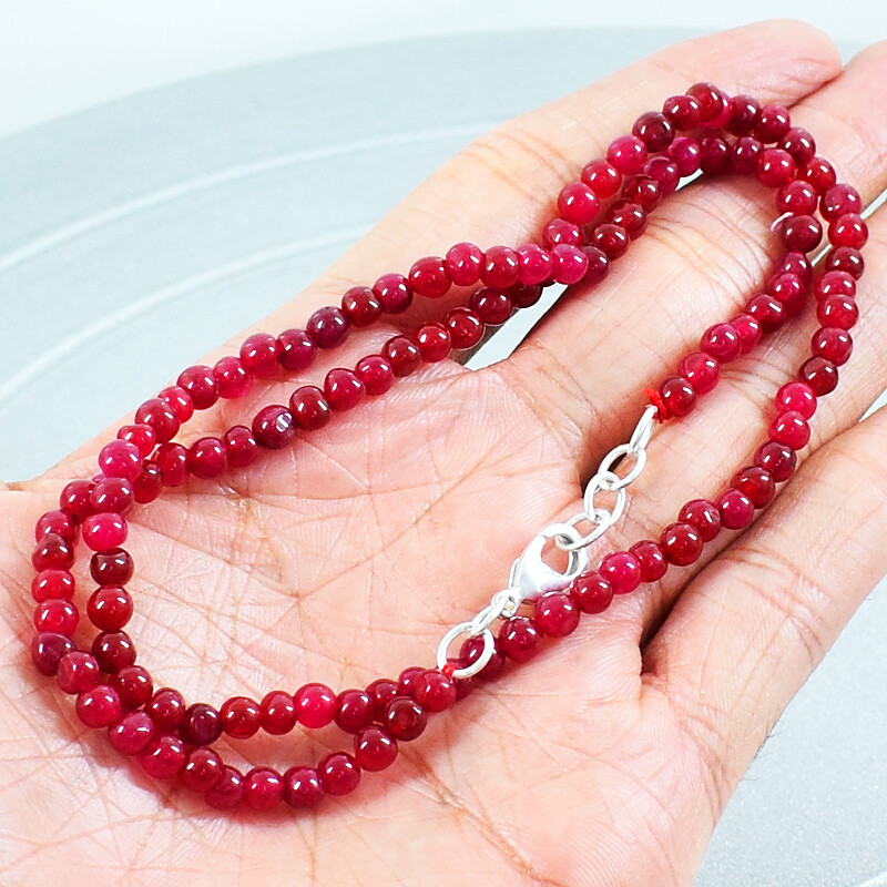 90.00 Cts Earth Mined Ruby Round Shape Beads Single Strand Necklace NK 09E123