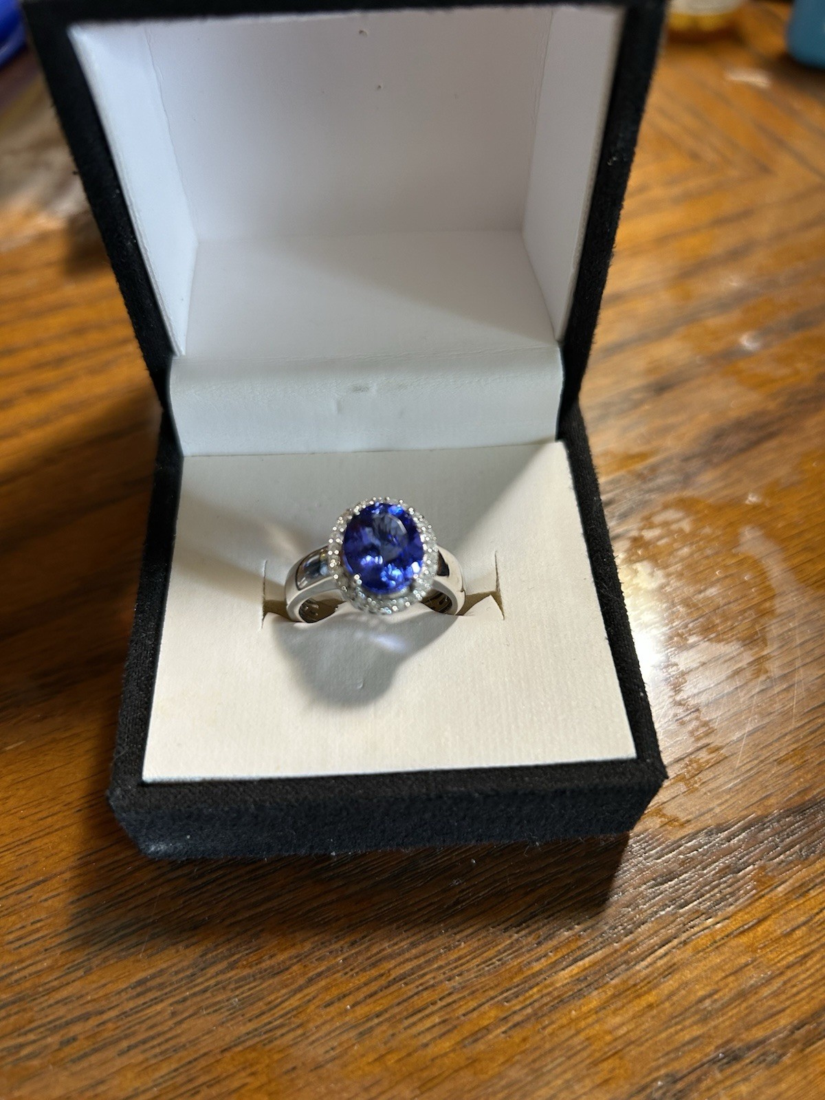 3.75 CT AAAA BLUE VIOLET TANZANITE Halo Of 24 Round White Diamonds In 950 Plat