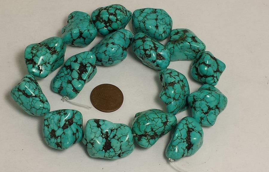 15.5″ free form chalk turquoise nuggets/15mm-20mm(D437-w5)