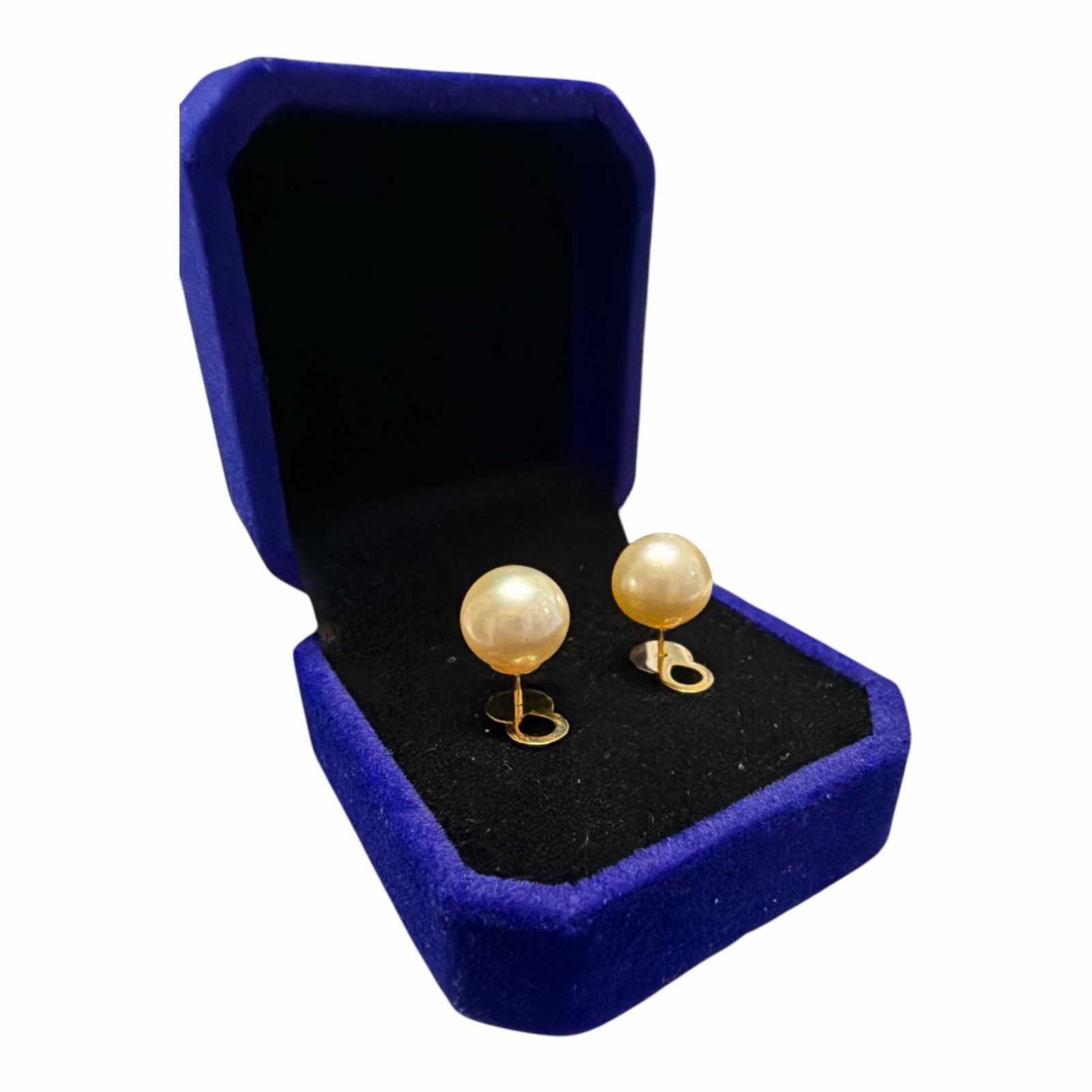 Authentic 10.2-10.3mm South Sea Pearl Champagne Stud Earrings 14k Gold Pawnable