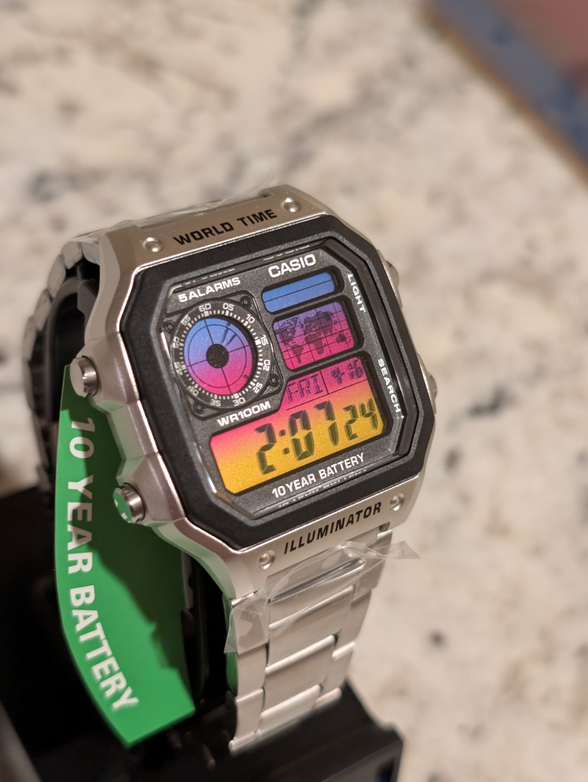 CASIO AE-1200 WHD Silver Vice City Sunset Mod Casio Royale World time Gradient