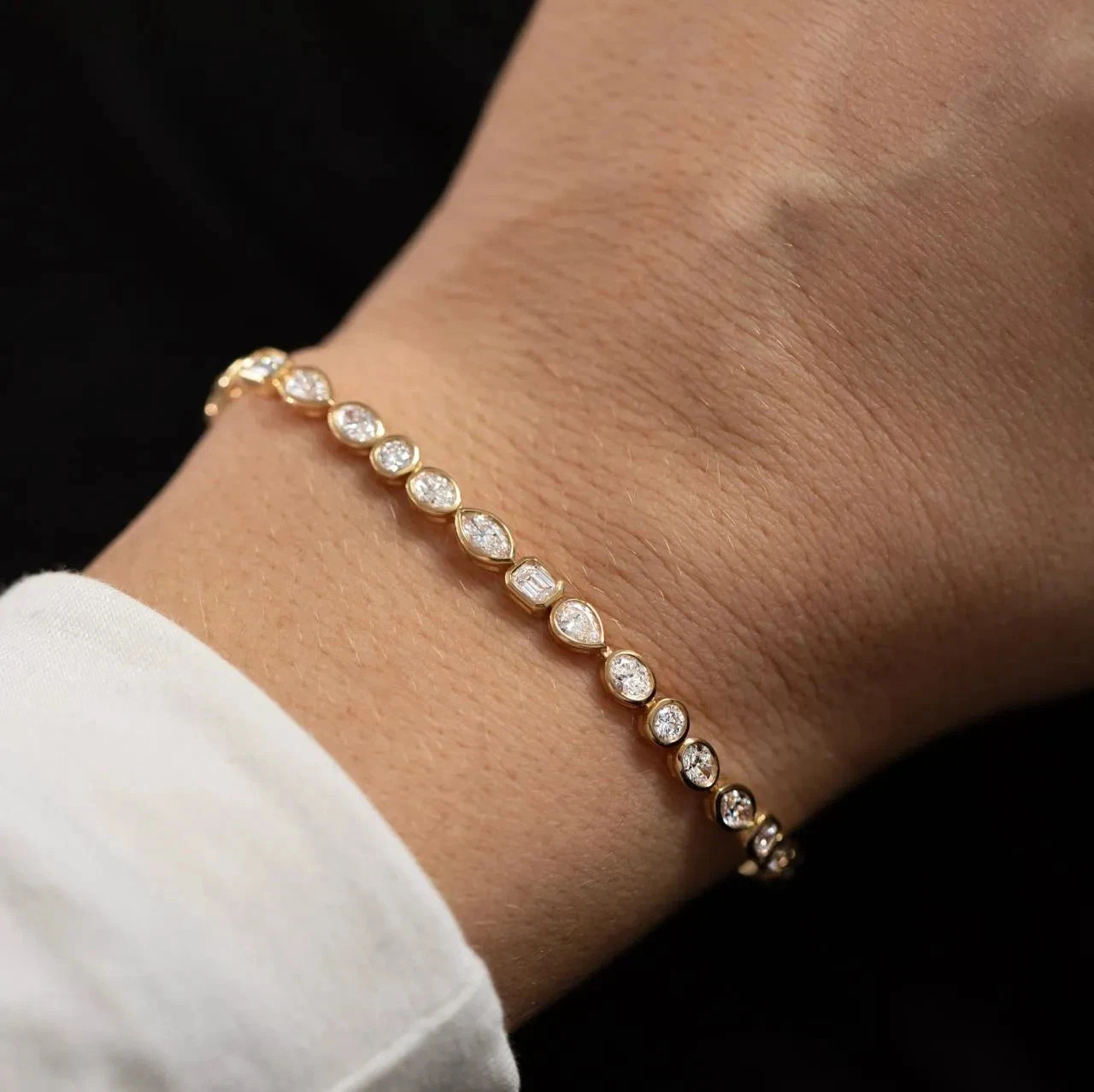 IGI 5 CT F- VS1 Lab Grown Diamond Women Wedding Tennis Bracelet 14K Yellow Gold