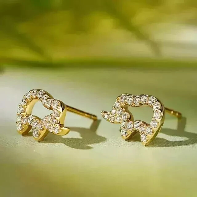 2Ct Round CutReal Moissanite Elephant Shape Women’s Stud 14K Yellow Gold Plated