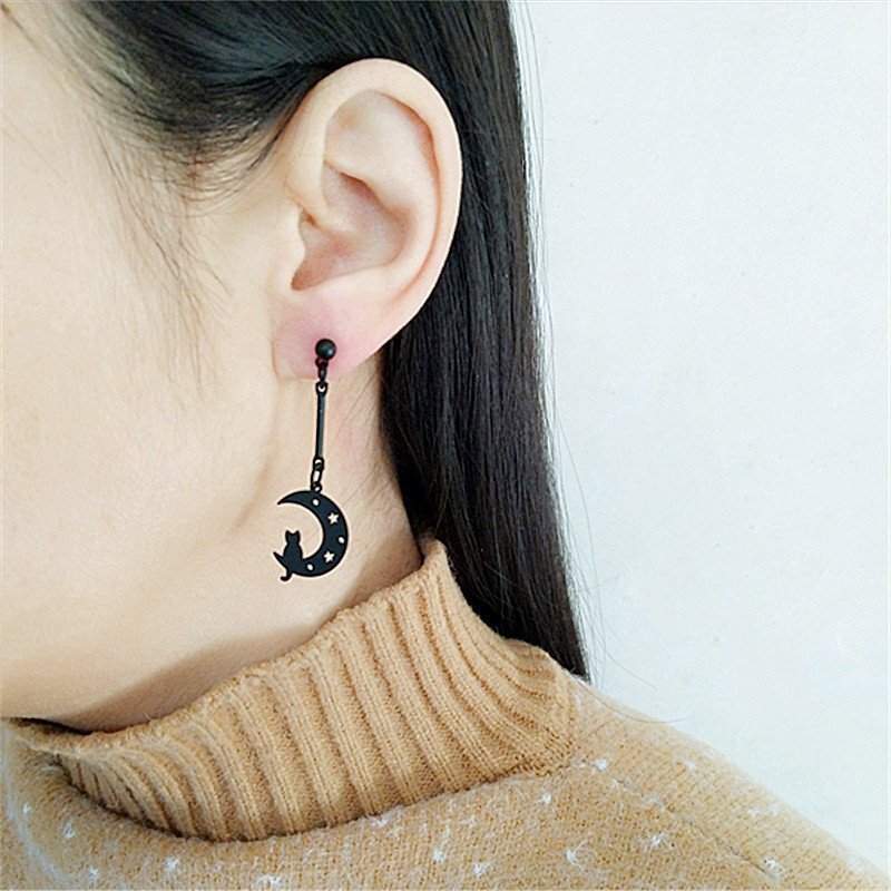 Fashion Black Cat Animal Drop Dangle Earrings Stud Women Halloween Party Jewelry