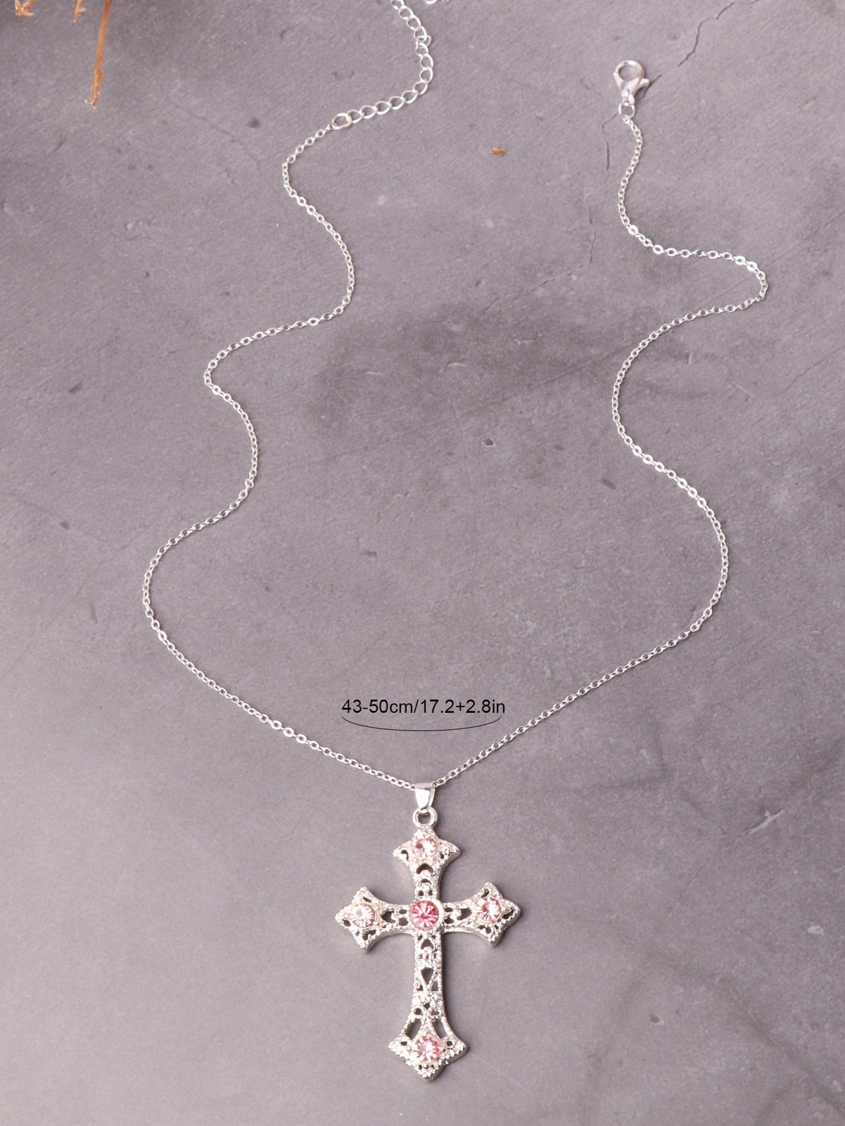 1pc Silver-plated Zinc Alloy Pink Cross Pendant Necklace for Women Jewelry for