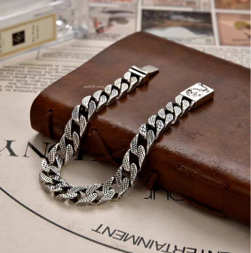Real Sterling Silver 925 Metal Purity Bracelet Dragon Scale Curb Link 7.5/8inchL