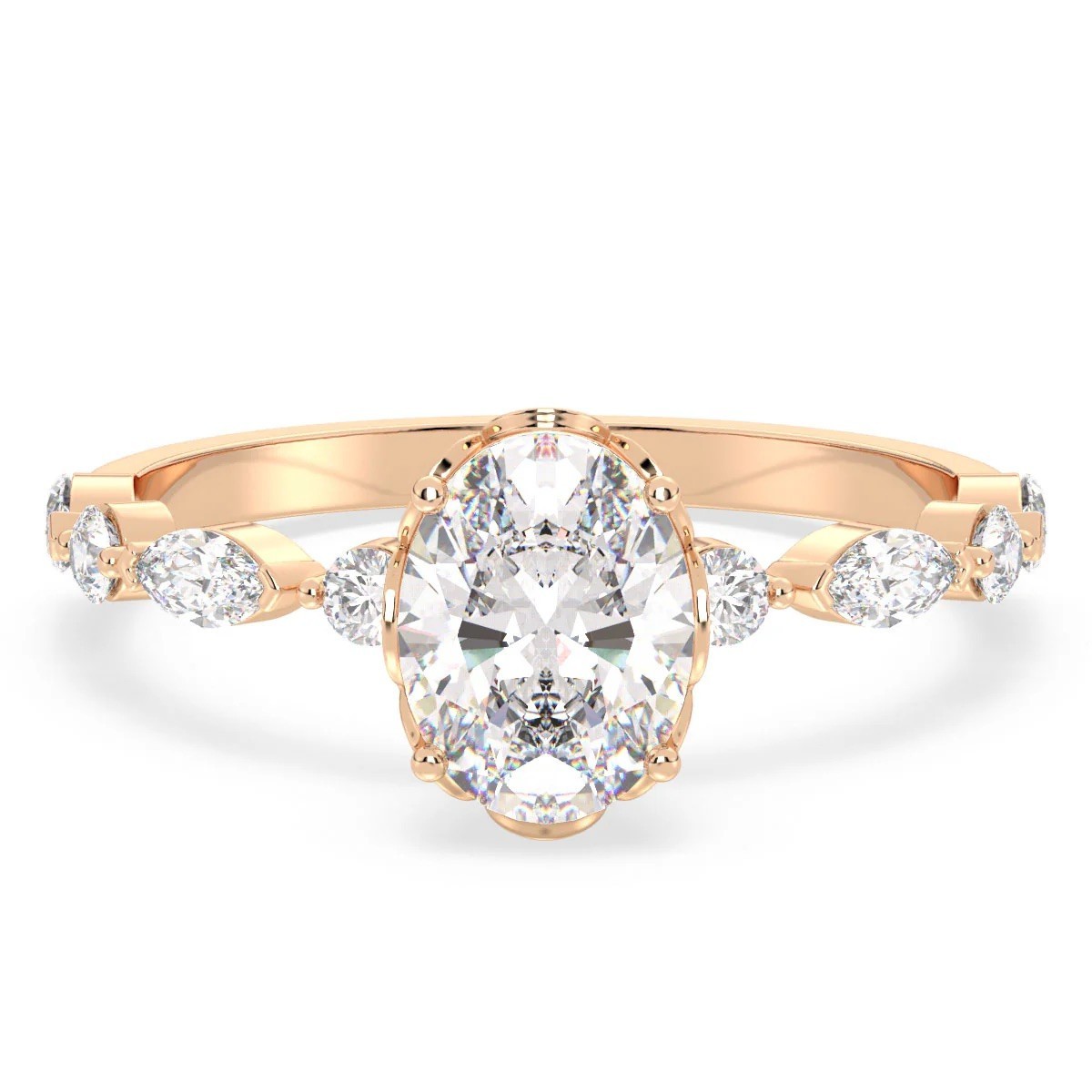 EF-VS1 1 2 3 CT Oval & Marquise Lab Grown Diamond Engagement Ring 14k Gold