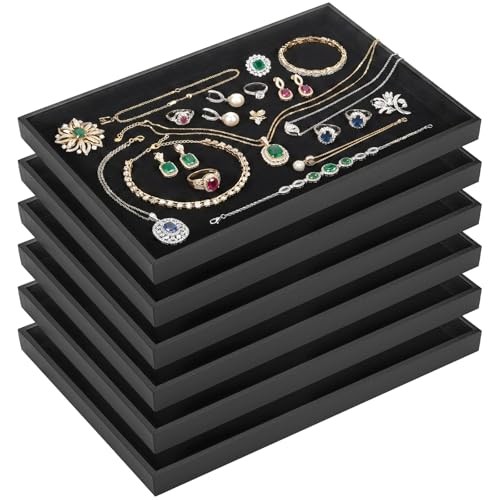 6 Pack Black Velvet Jewelry Tray, Large Velvet Jewelry Organizer Tray,