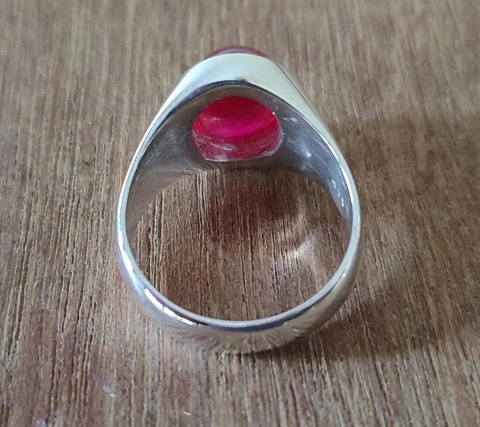 10CT Natural Red Star Ruby Mens Ring 925 Sterling Silver Handmade Statement Ring