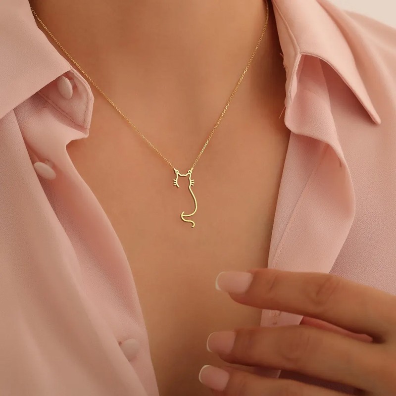Dainty Cute Kitty Cat Necklace for Women Pendant Stainless Steel Jewelry