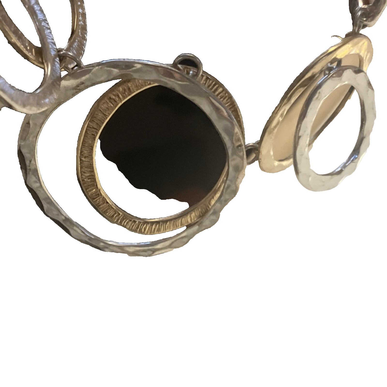 Silver Geometric Round Pendant Necklace Hammered Metal Rings Black Cord Gift