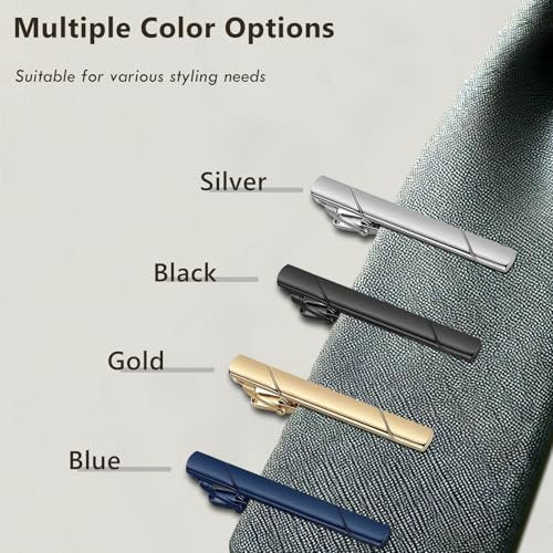 4 Pack Tie Clips for Men – Black, Gold, Blue, and Silver Tie Bar Set for