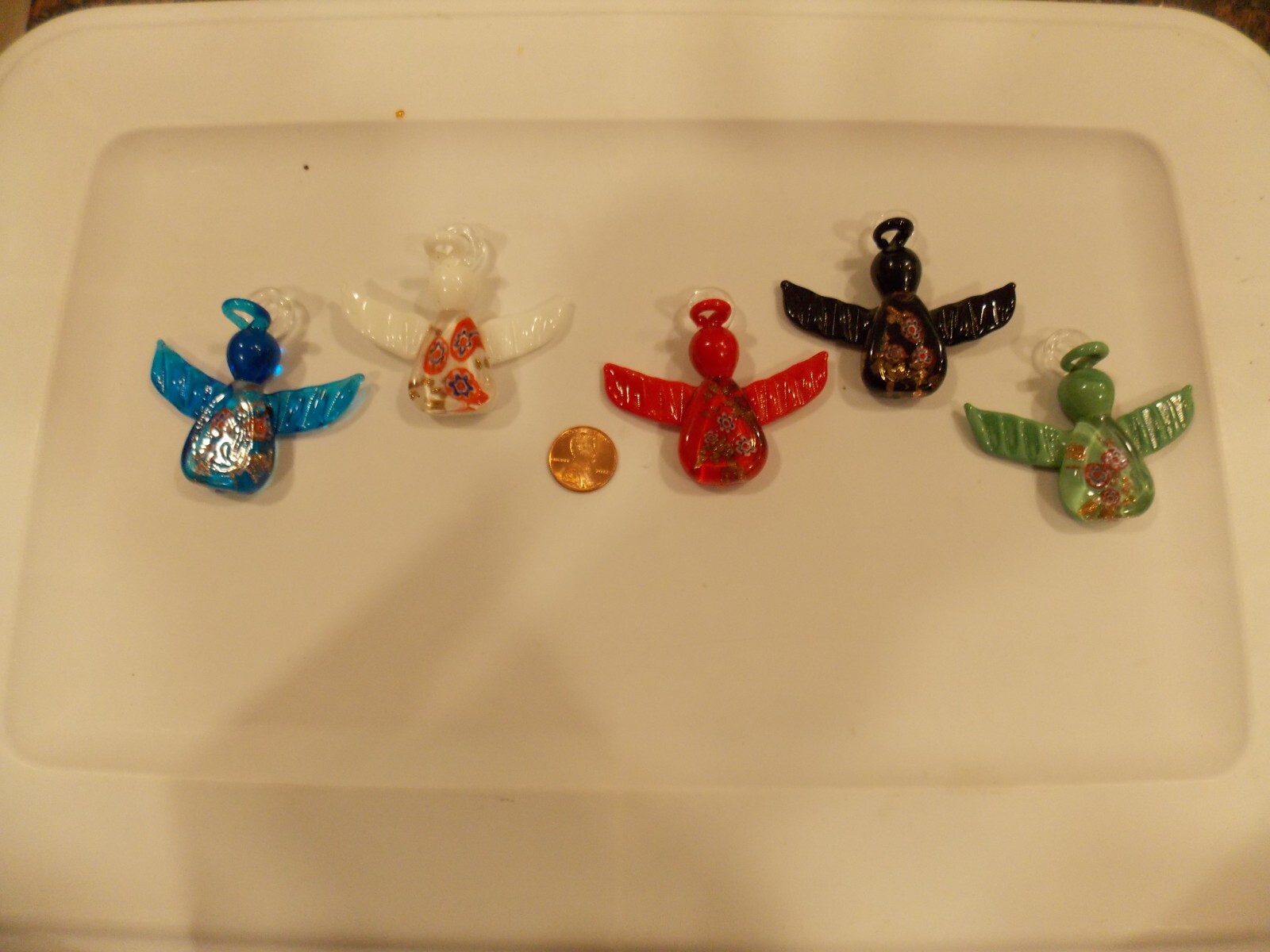 Lot Of (5) Art Glass Angels Halo Pendants- Artisan Unsigned Beautiful Colors