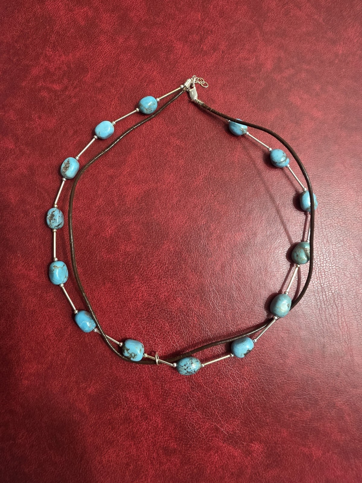 VINTAGE TURQUOISE LIQUID STERLING SILVER 925 NECKLACE Choker. Good Condition.