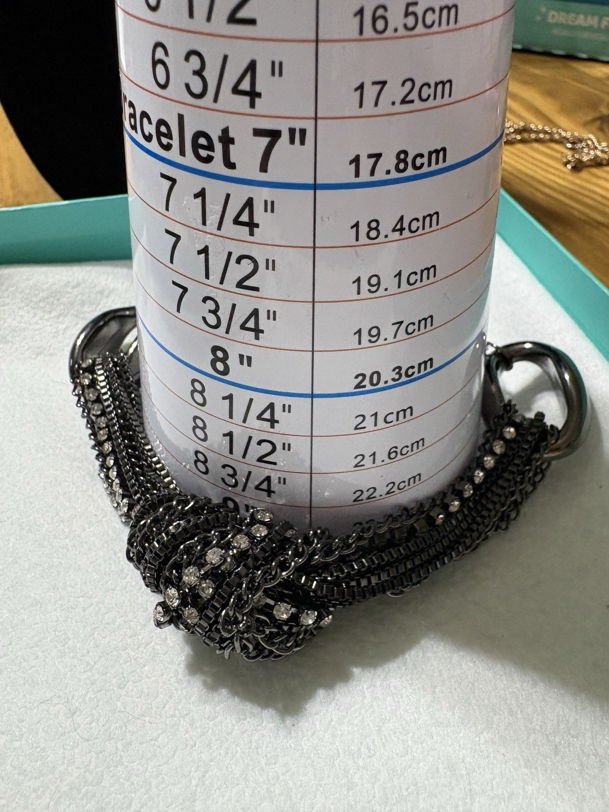 Vintage Black Silver Box Chain Knot Bracelet with Crystal Setting 7 in – 9 in