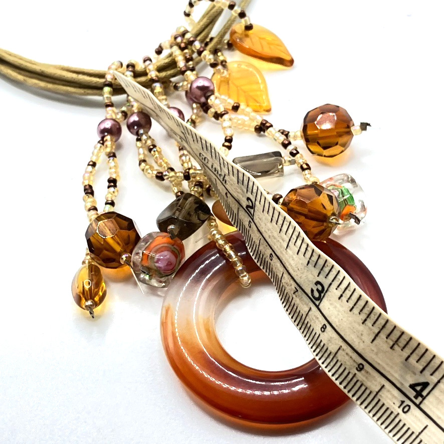 Glass dangle pendant necklace 46cm adjustable multi strand cord Boho vintage