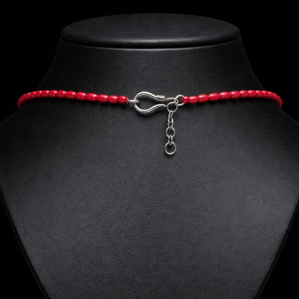 Natural Red Coral Necklace 3x5mm Rice Shape Single Strand Smooth Coral Beads