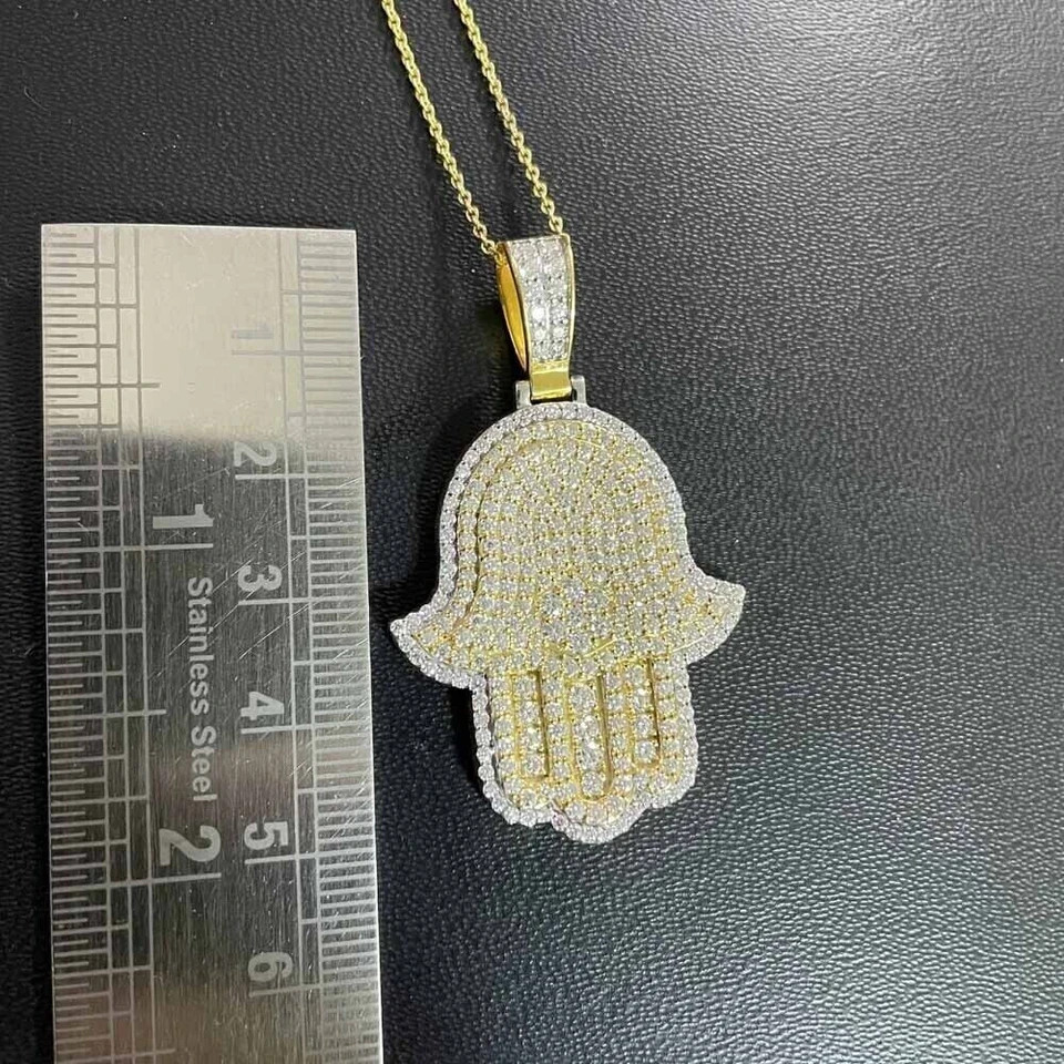 3Ct Round Men’s Real Moissanite Hamsa Hand Pendant 14K Yellow Gold Plated