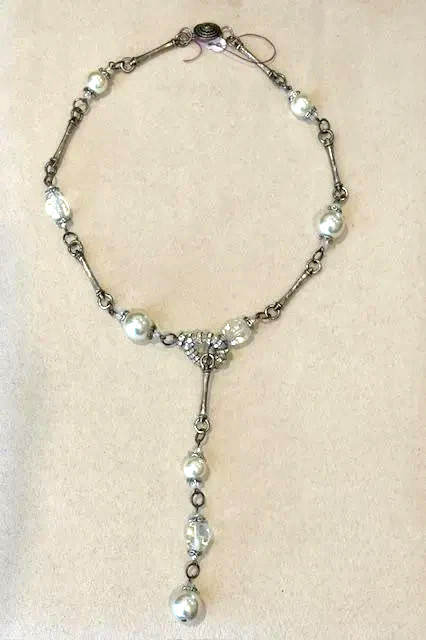 Murano Glass Lariat Necklace with Pearl Glass from Murano