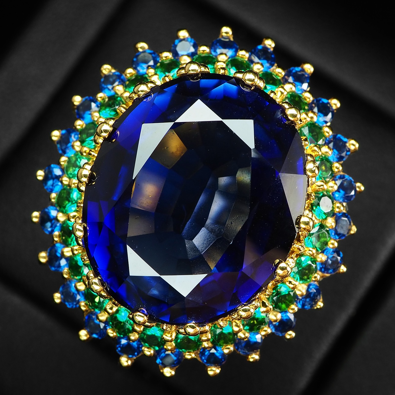 TIMELESS HALO RINGS – ROYAL BLUE TANZANITE OVAL 26.55CT 925 STERLING SILVER GIFT