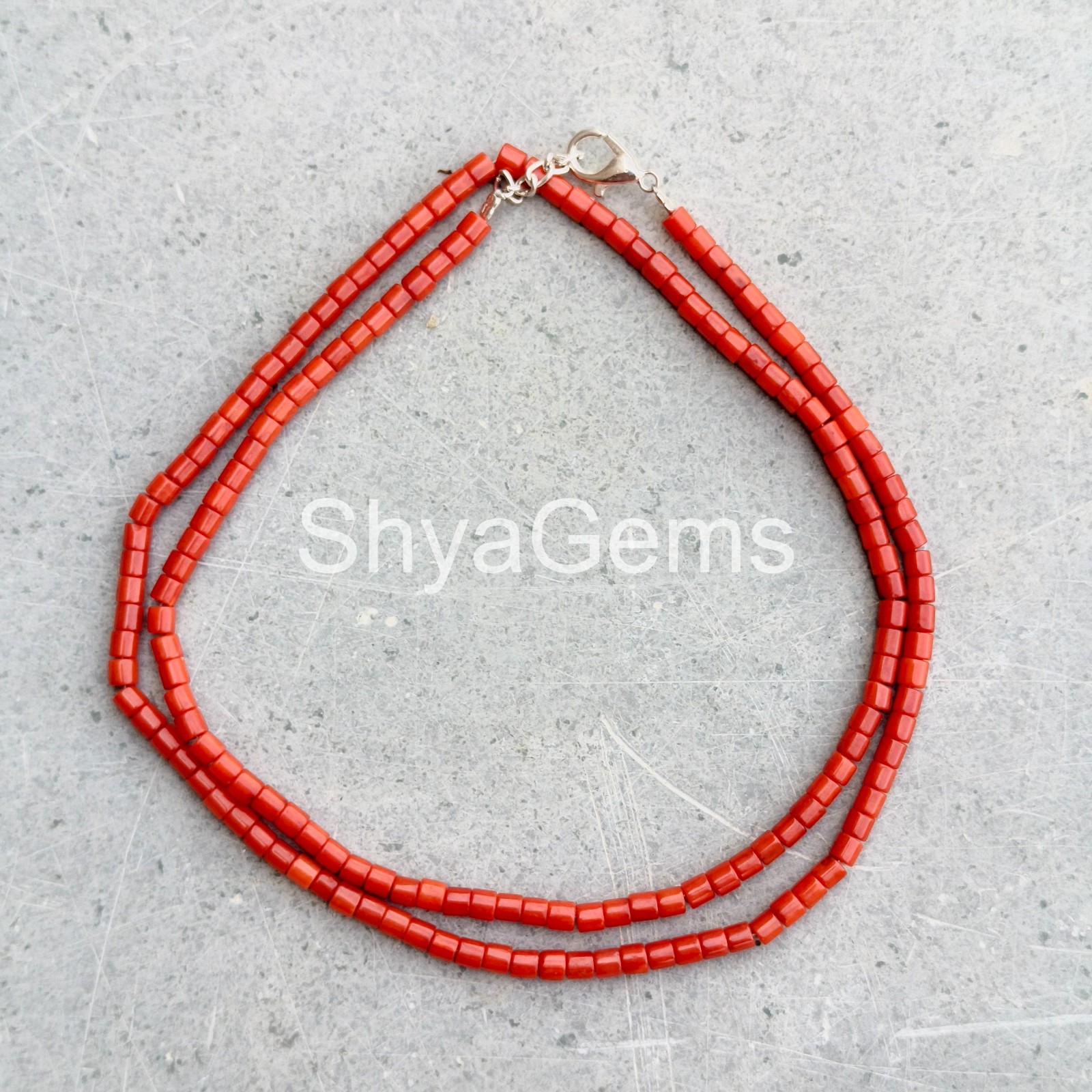 Red Coral Necklace 3mm Tube Beads, Sterling Silver Clasp, Handmade Gemstone Jew