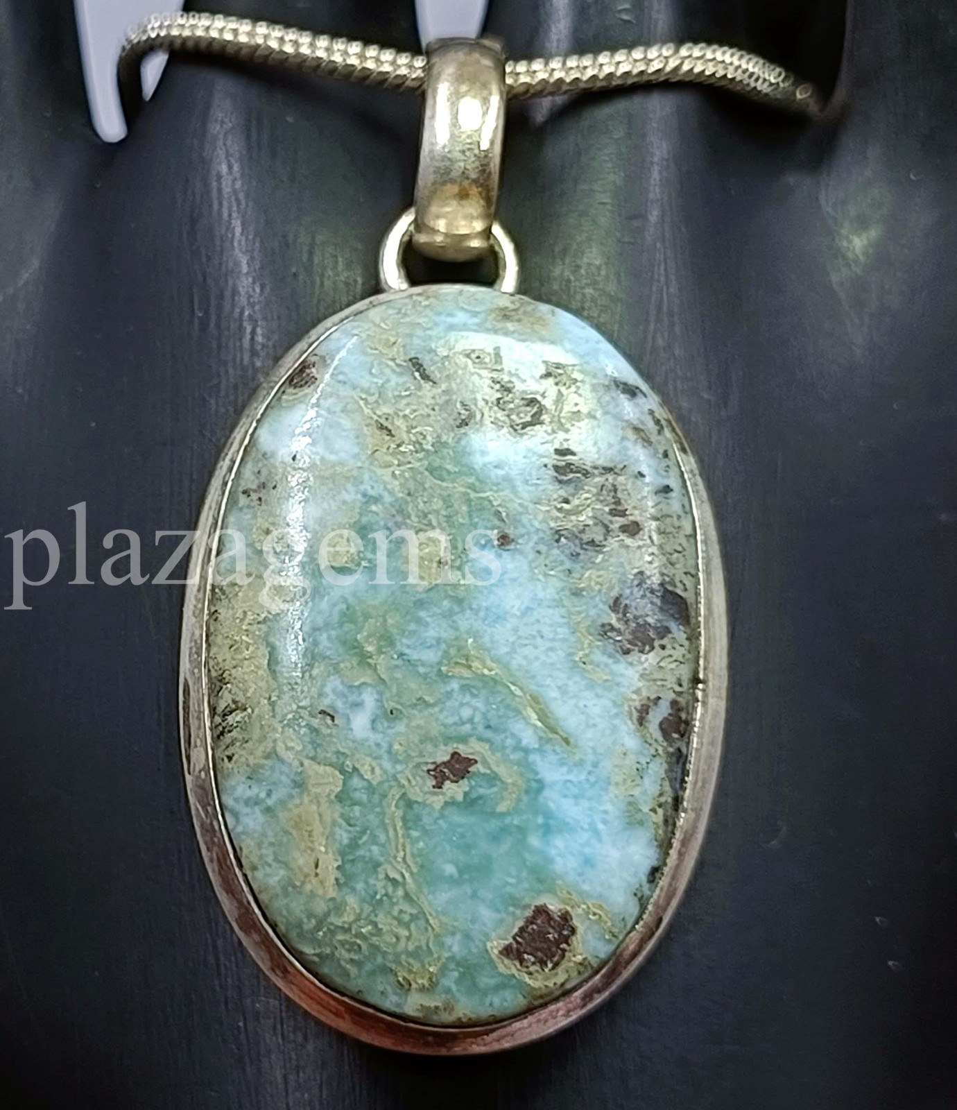 61 Ct Oval Cut Natural Blue Turquoise 925 Silver Pendant Gems With Chain 5ARG