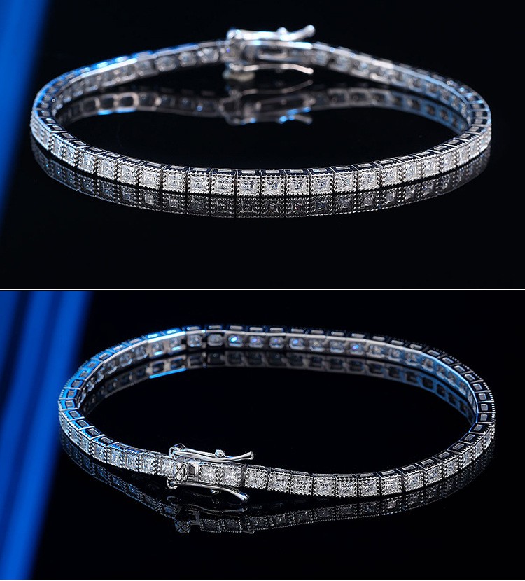 Ladies Princess Cut Moissanite Tennis Chain Bracelet Real 925 Sterlng Silver