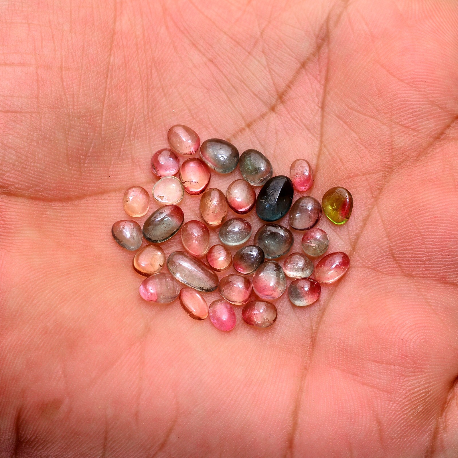 Rare Watermelon Tourmaline Loose 4.5mm-8mm Flat Back Cabochon For Jewelry Making