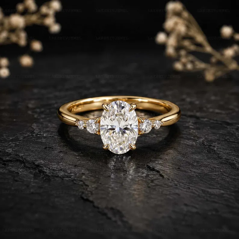 Lab Created Moissanite Ring, Base Metal: Brass Finish: Gold Plated, Gift
