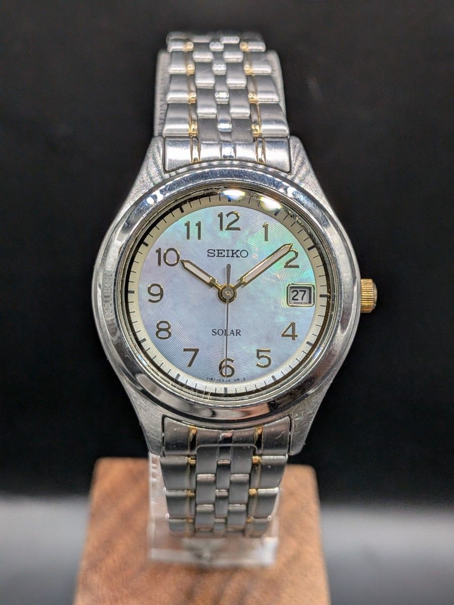 [EXC++] SEIKO Solar V182-0AE0 MOP Dial Ladies Watch Stainless Japan