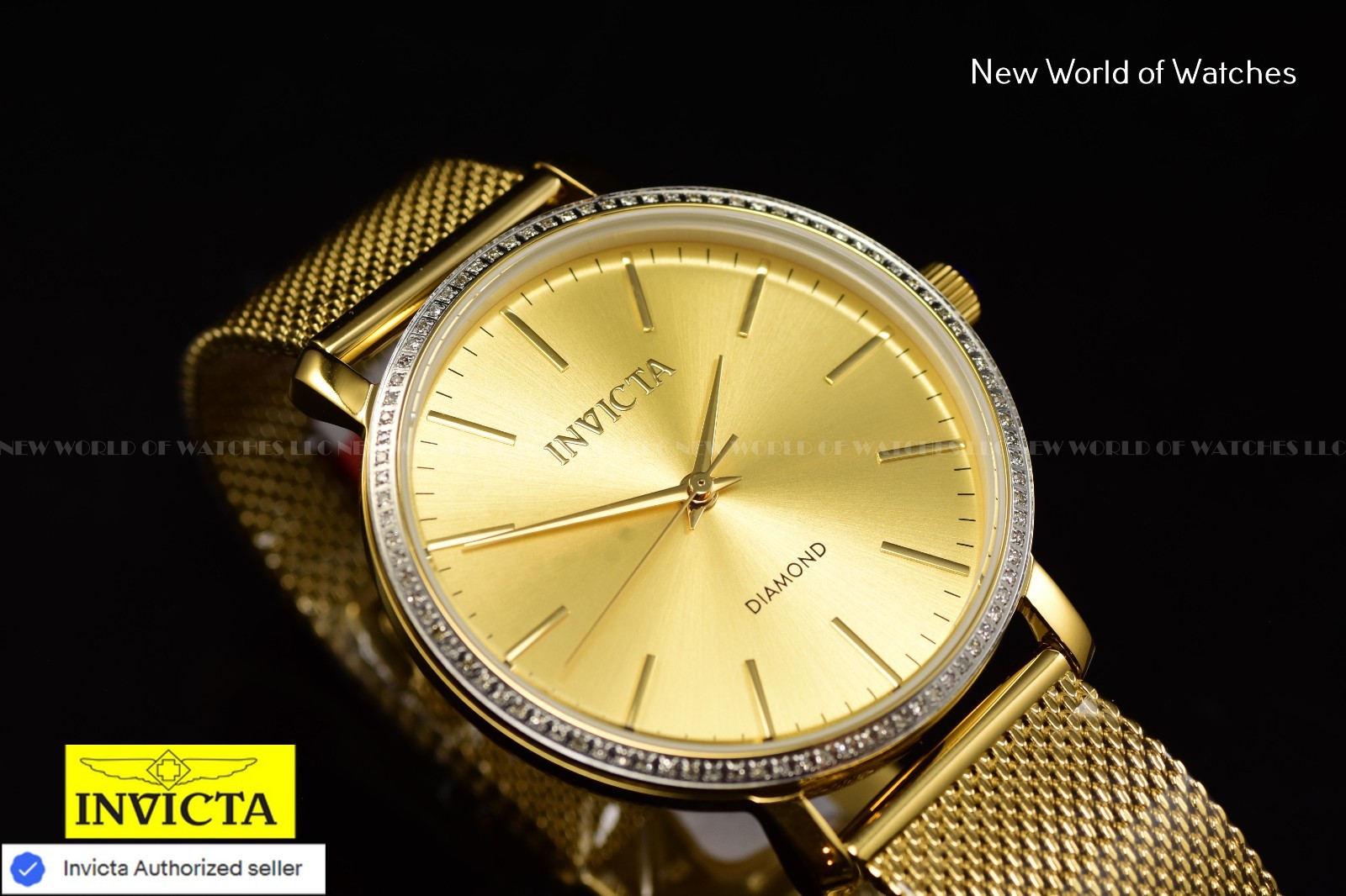 Invicta Elite Diamond 38mm 0.32 Carat Diamond Unisex Gold-Tone Mesh Ladies Watch