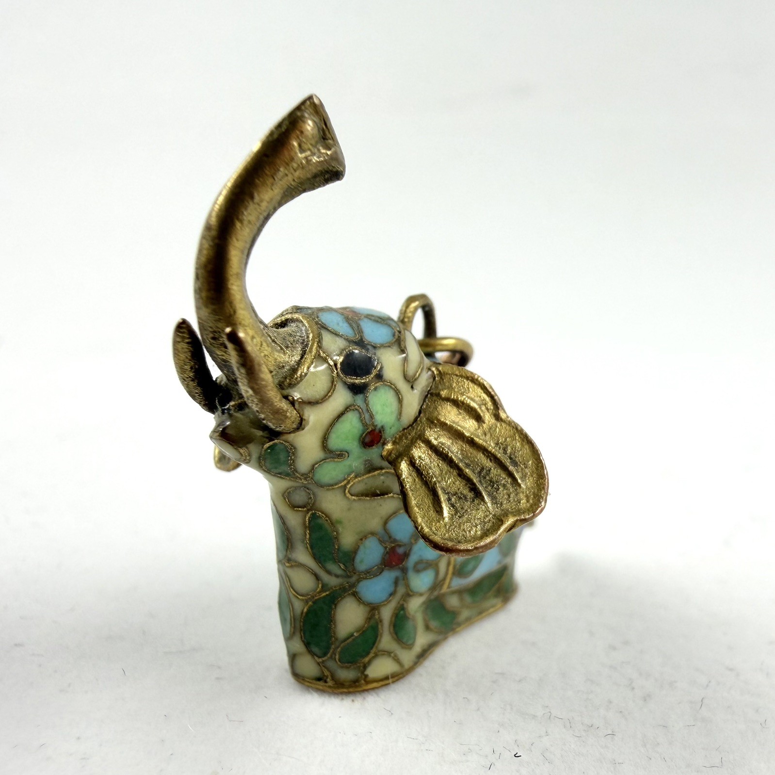 Cloisonné Enamel Elephant Pendant Charm Blue Up Trunk Vintage Chinese Export