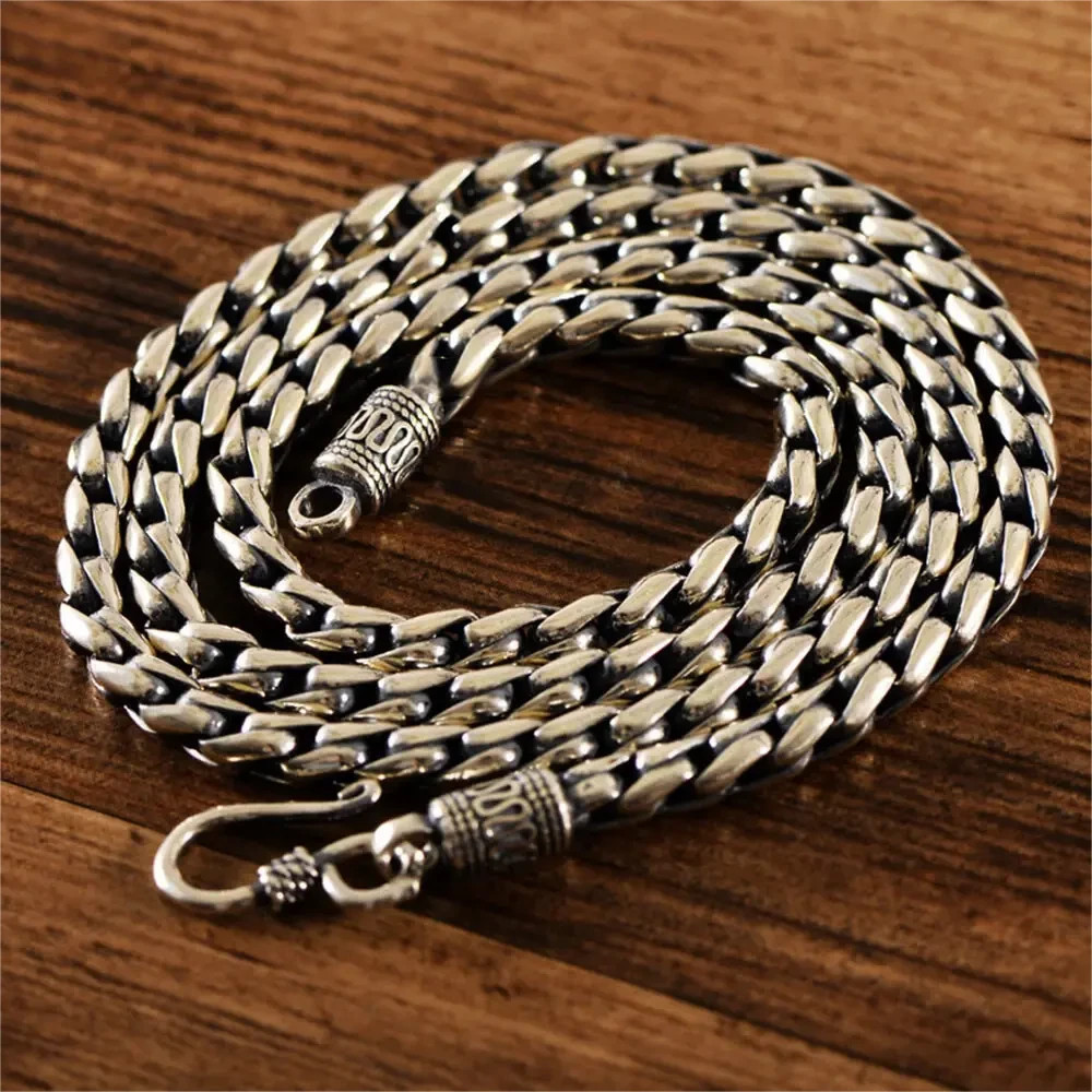 Solid S925 Sterling Silver Chain 4mm Rope Wheat Link Necklace 60-61g 23.6inch