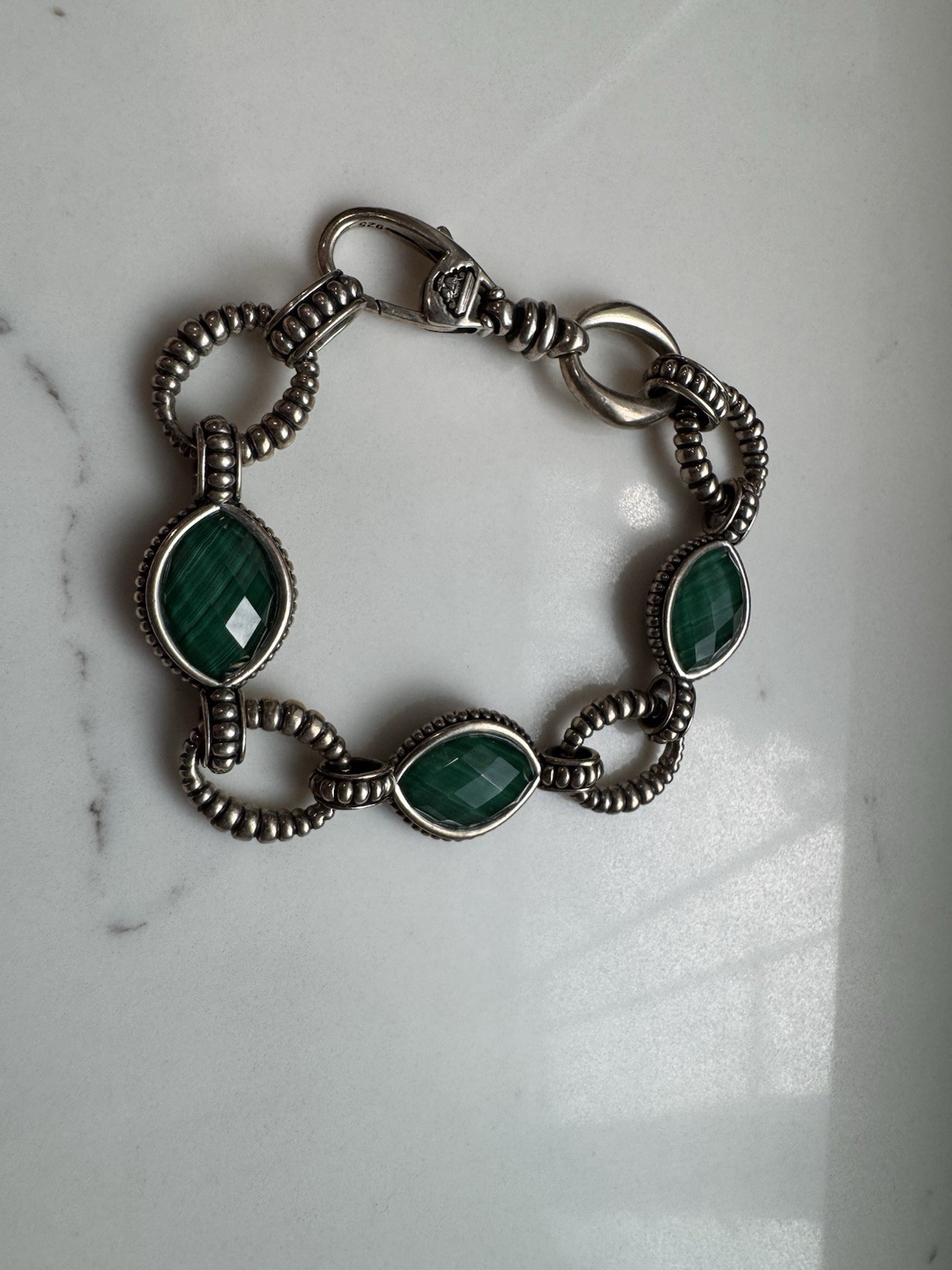LAGOS Malachite and Quartz Doublet Venus Link Bracelet Sterling Silver 925