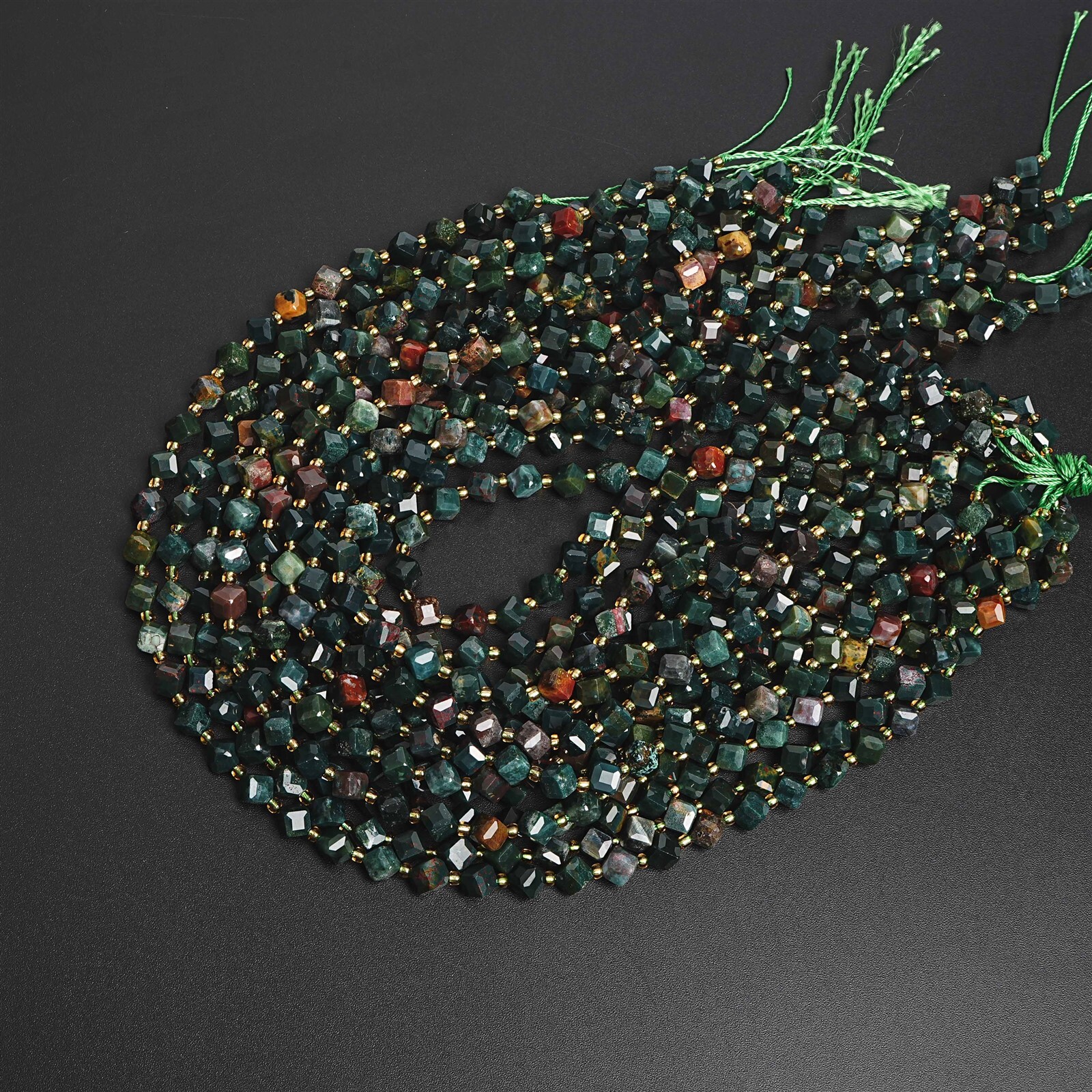 8MM Genuine Natural Dark green Blood Stone Beads AAA Faceted Cube Loose Beads