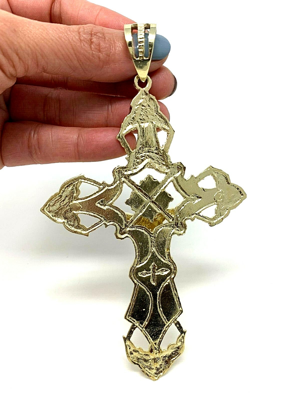 10k Yellow Gold Religious INRI Jesus Christ 3D Big Cross Pendant 5.25″- 45 grams