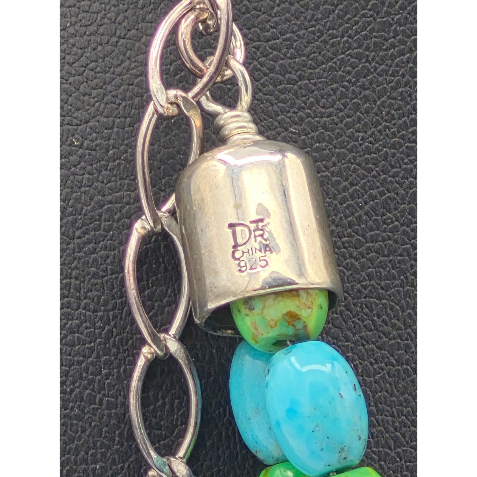 Vintage Jay King Necklace Turquoise Green Mojave Inlay Pendant Double Strand 925