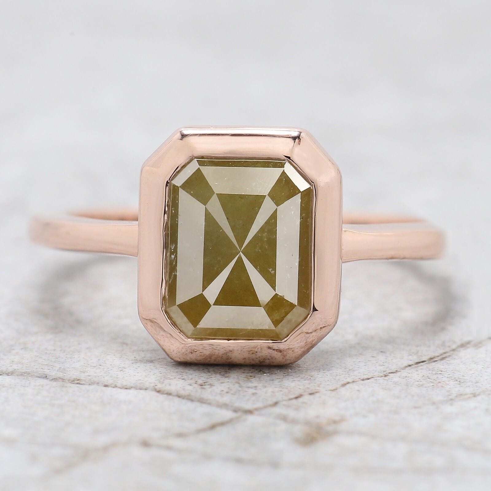 2.85 Ct Emerald Cut Yellow Color Diamond Ring 14K Rose Gold Engagement Gift Ring