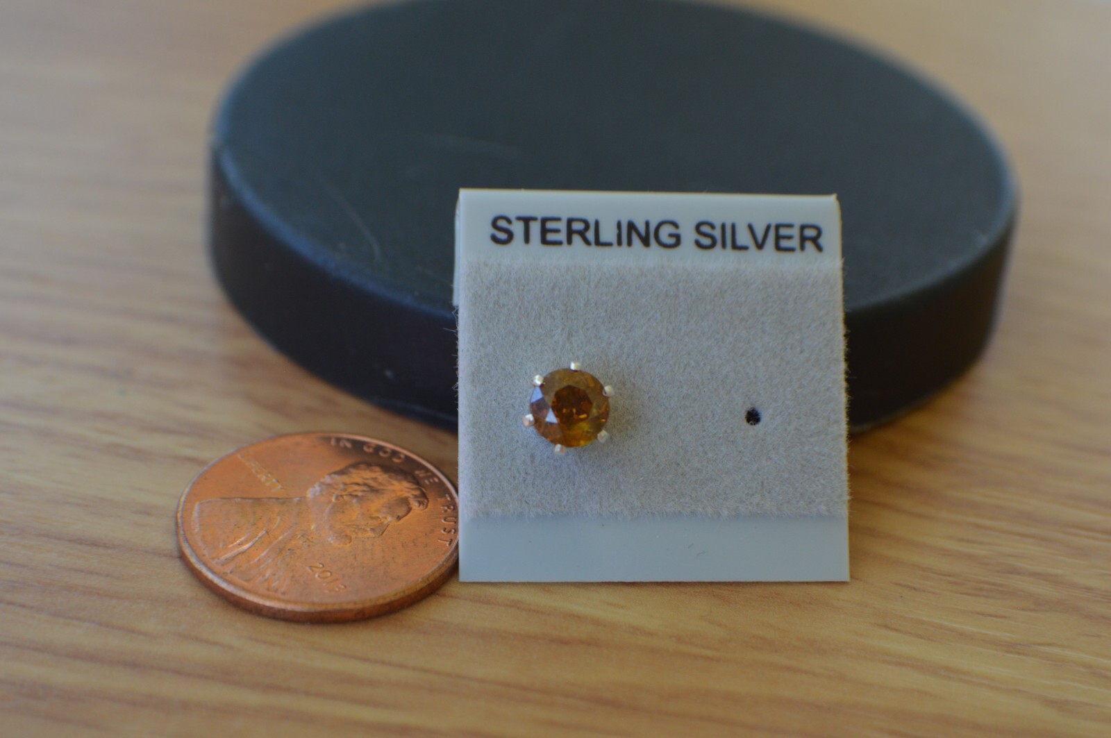 SINGLE EARRING One 0.82ct Honey Orange Sphalerite Solitaire Sterling Silver 5mm