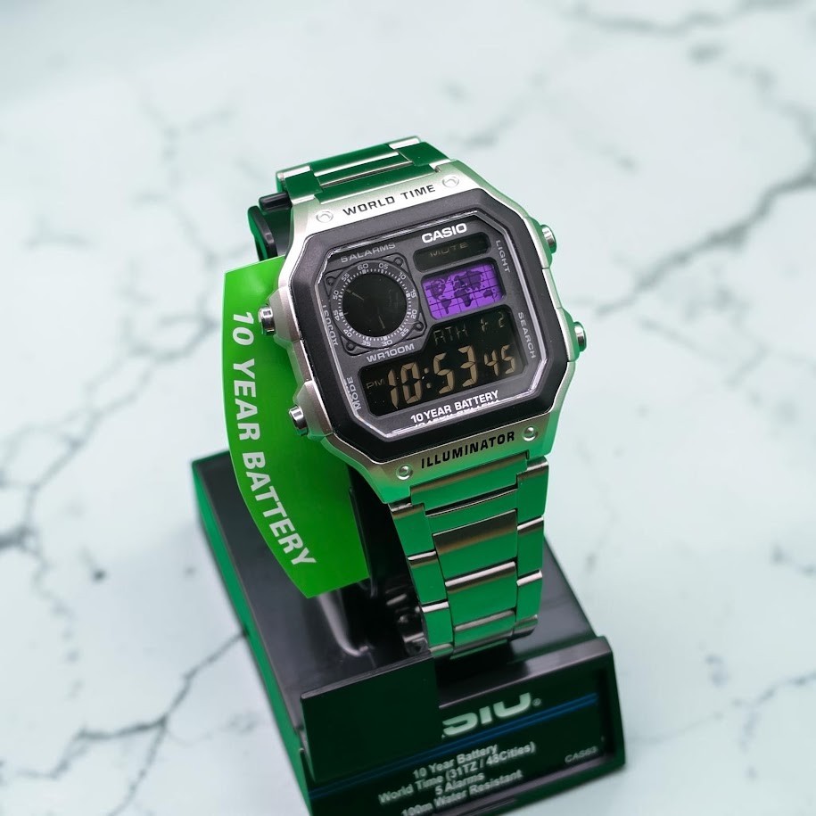 CASIO AE-1200WHD. Royale Watch Mod. Negative Display. PURPLE World Map