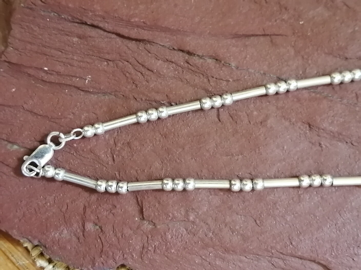 Sterling Silver Bead, Bar and Sparkling Ball Necklace, Excellent!