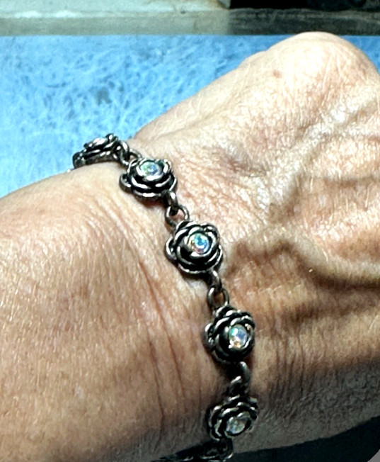 Vintage Premier Design AB Rhinestone Flower Silver Tone Bracelet 7.5″