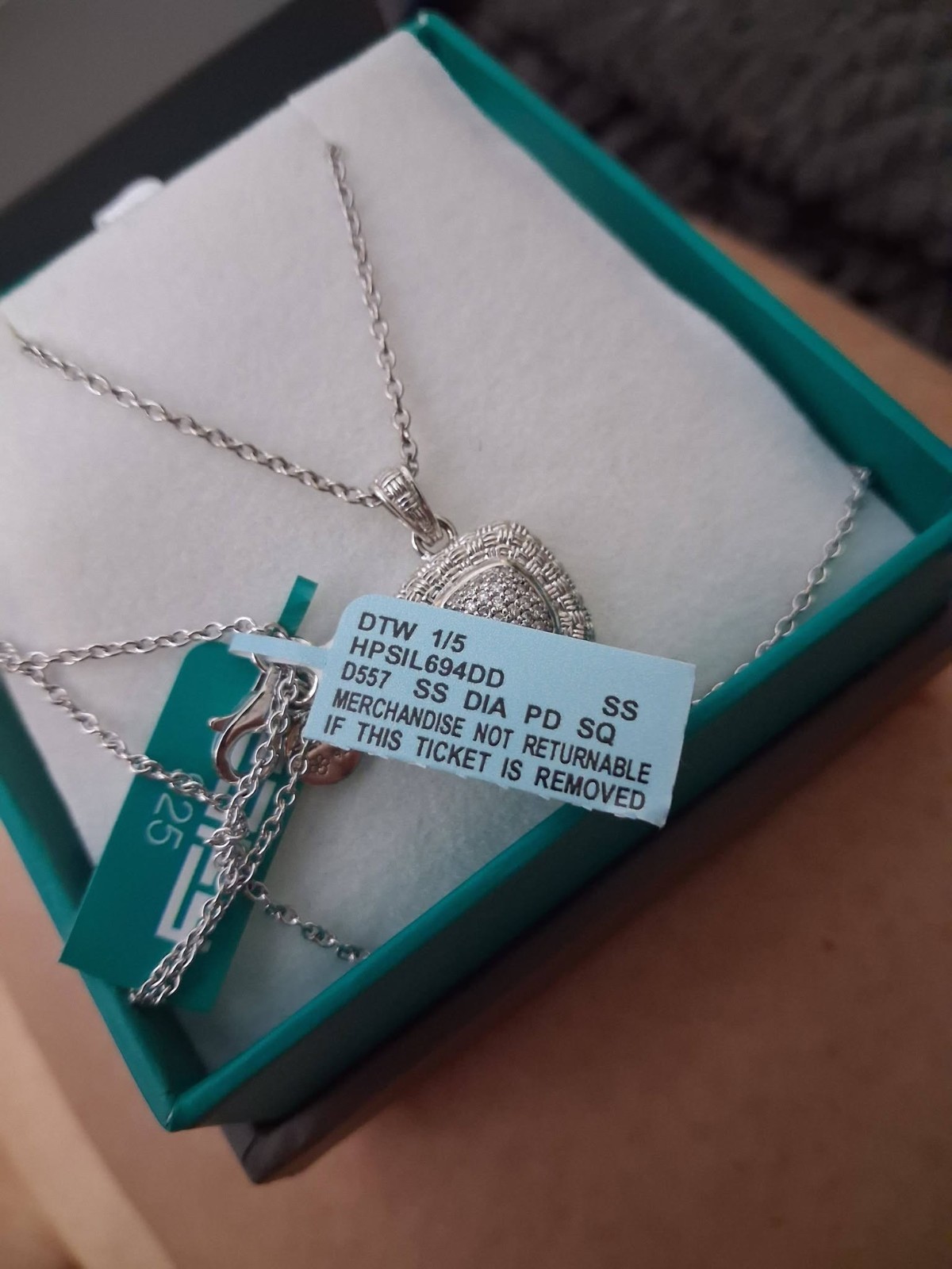 Effy Sterling Silver Pendant Necklace cusshion shaped designed paved dimonds