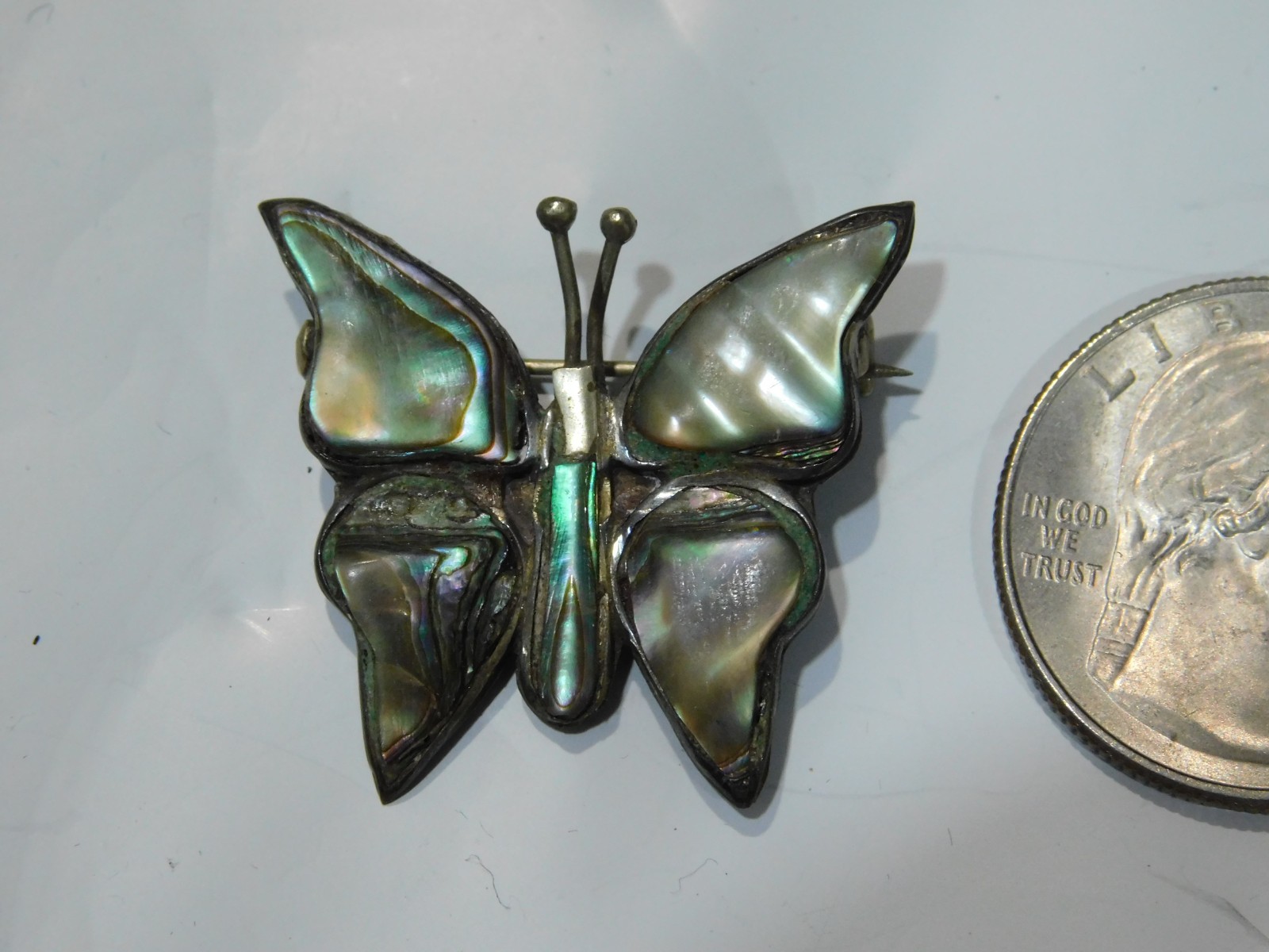 Mexico 925 Sterling Silver Abalone Shell Butterfly Vintage Pin Brooch