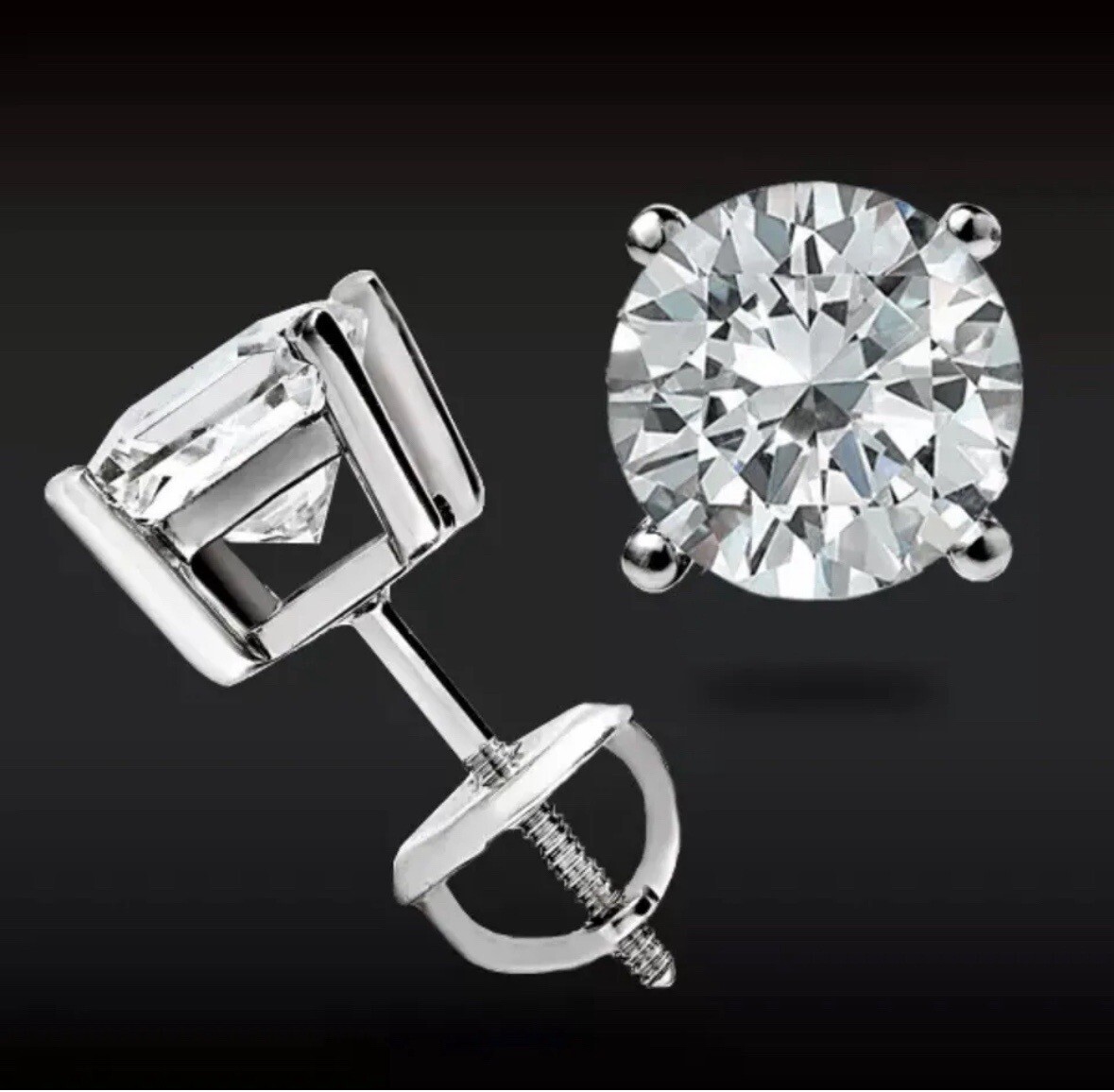 2.00Ct Round Cut VVS1/ D Lab Created Stud Earrings 14K White Gold 7mm Screw Back