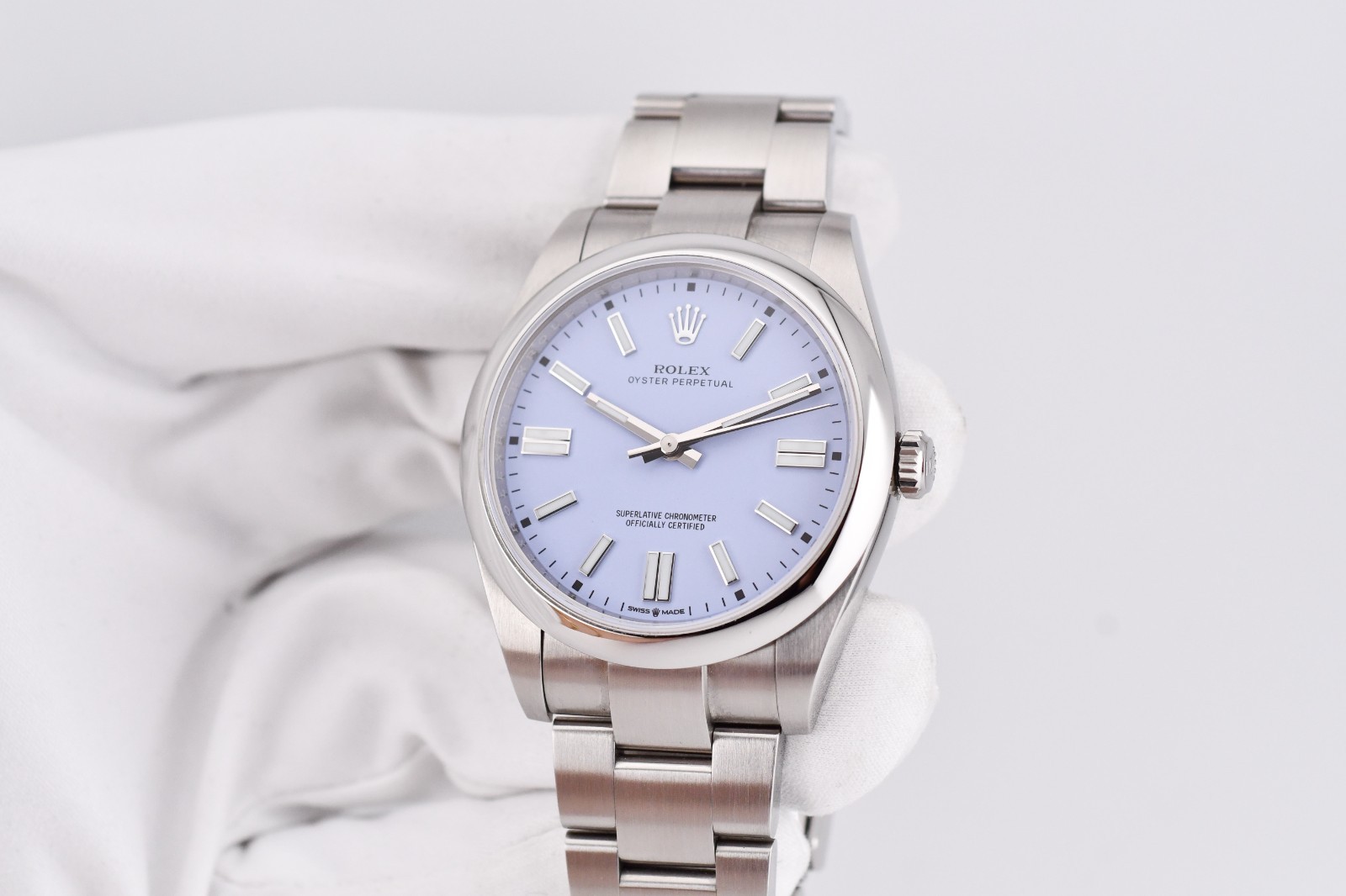 Rolex Oyster Perpetual 41mm Ref. 124300 Custom Lavender Dial Box and Paper